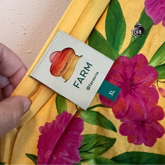 Farm Rio Romantic Garden Yellow & Pink Floral Linen Midi Dress XL - Picture 6 of 8